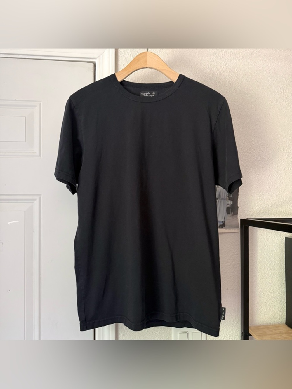 AGNES B. Black men’s cotton crew neck knit short sleeve tee t-shirt